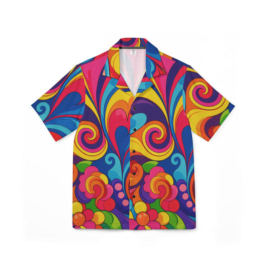 Psychedelic Retro Hawaiian Shirt — Colorful 70s Swirl AOP Camp Shirt