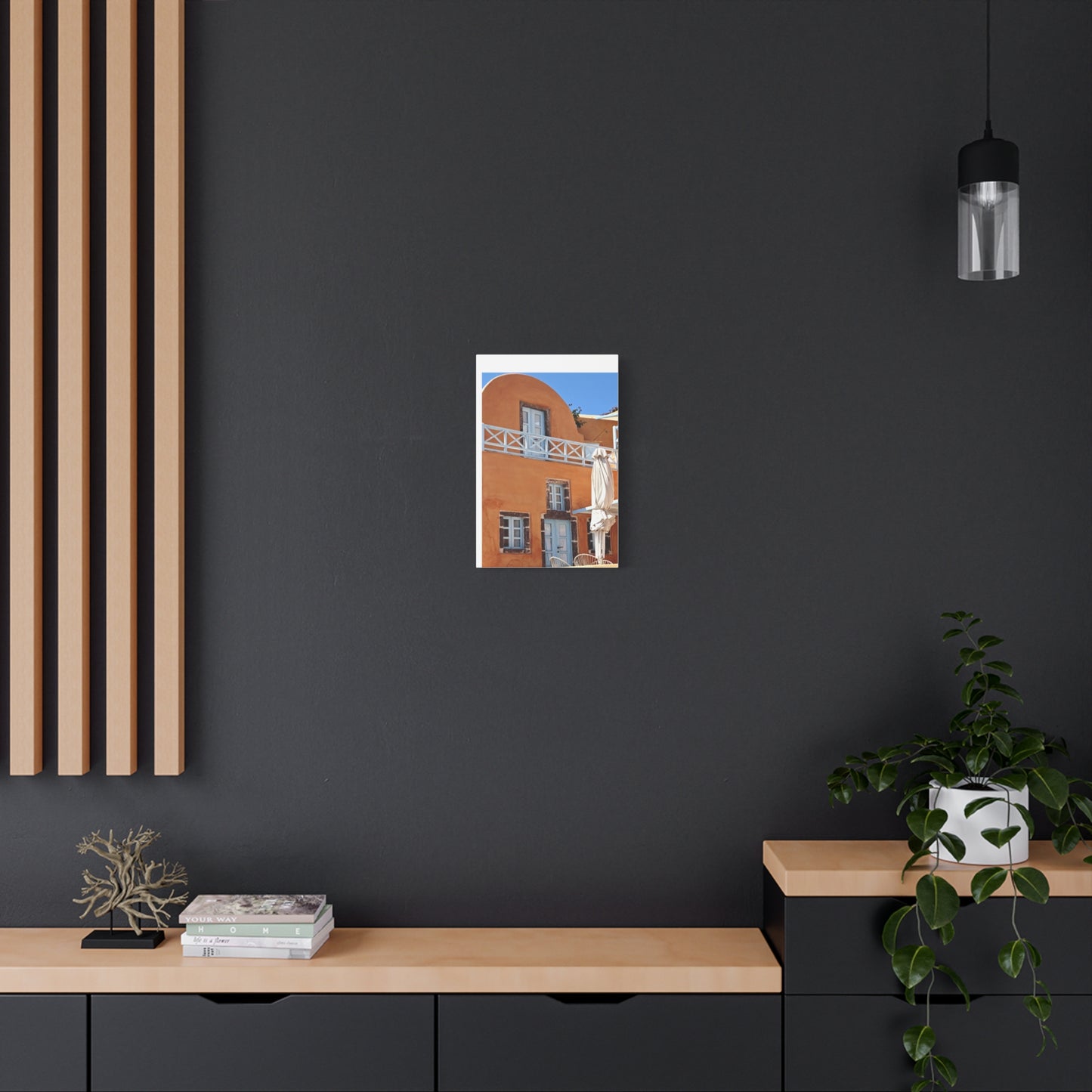 Oia Santorini Orange Facade Canvas — Mediterranean Terracotta Matte Wall Art