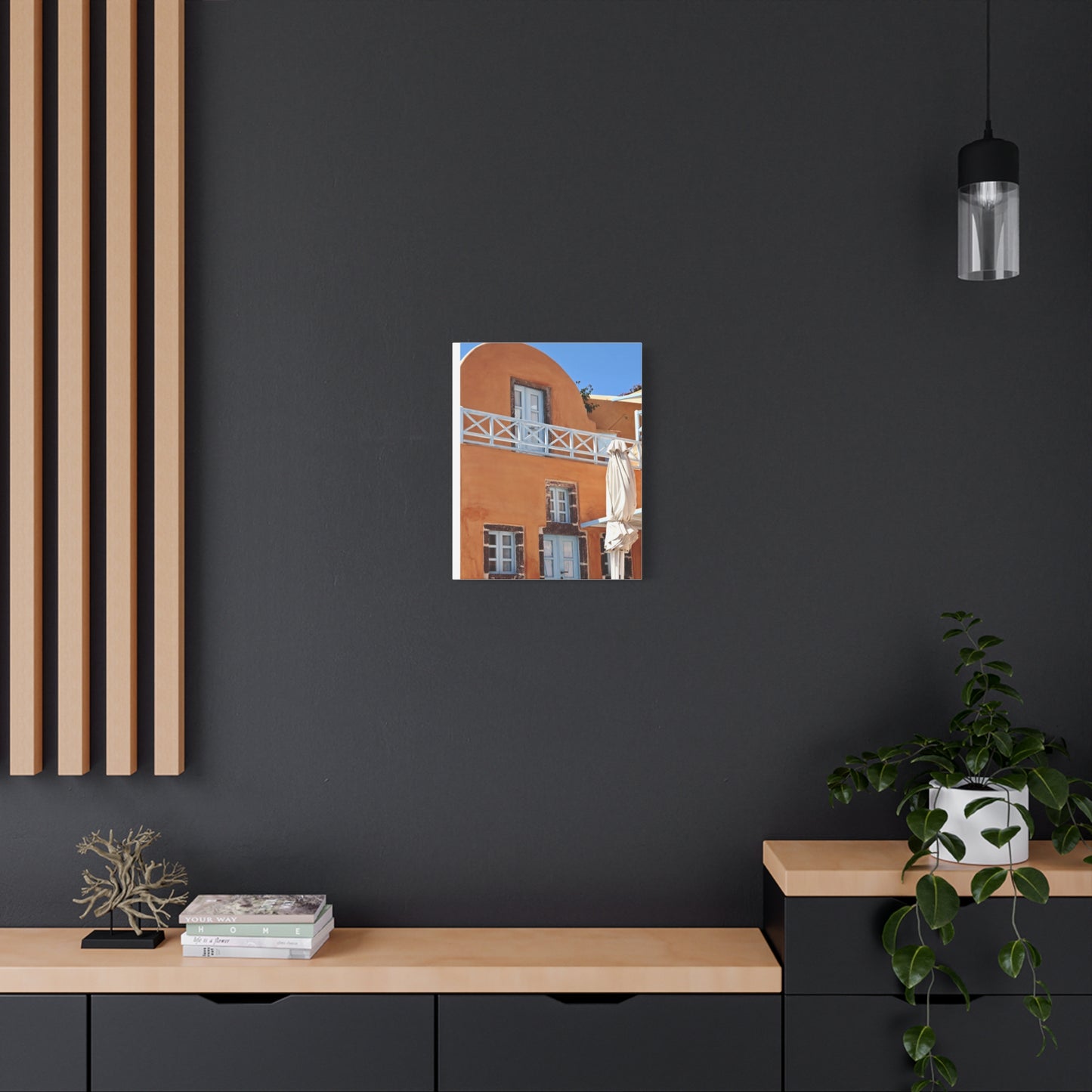 Oia Santorini Orange Facade Canvas — Mediterranean Terracotta Matte Wall Art