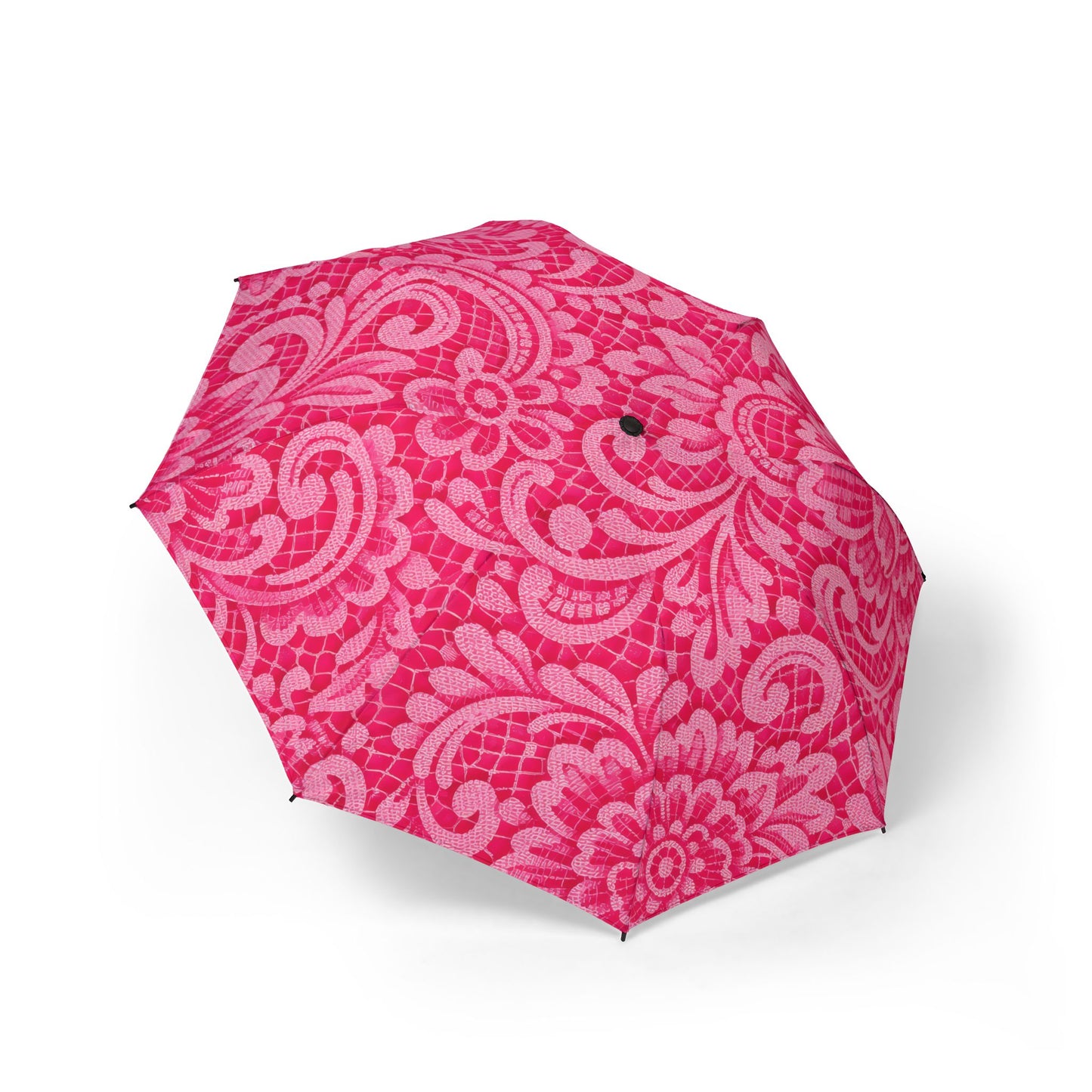 Pink Damask Foldable Umbrella — Compact Semi-Automatic Rain Parasol