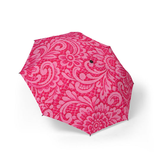 Pink Damask Foldable Umbrella — Compact Semi-Automatic Rain Parasol