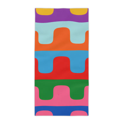 Colorwave Abstract Beach Towel — Bright Retro Geometric Stripes