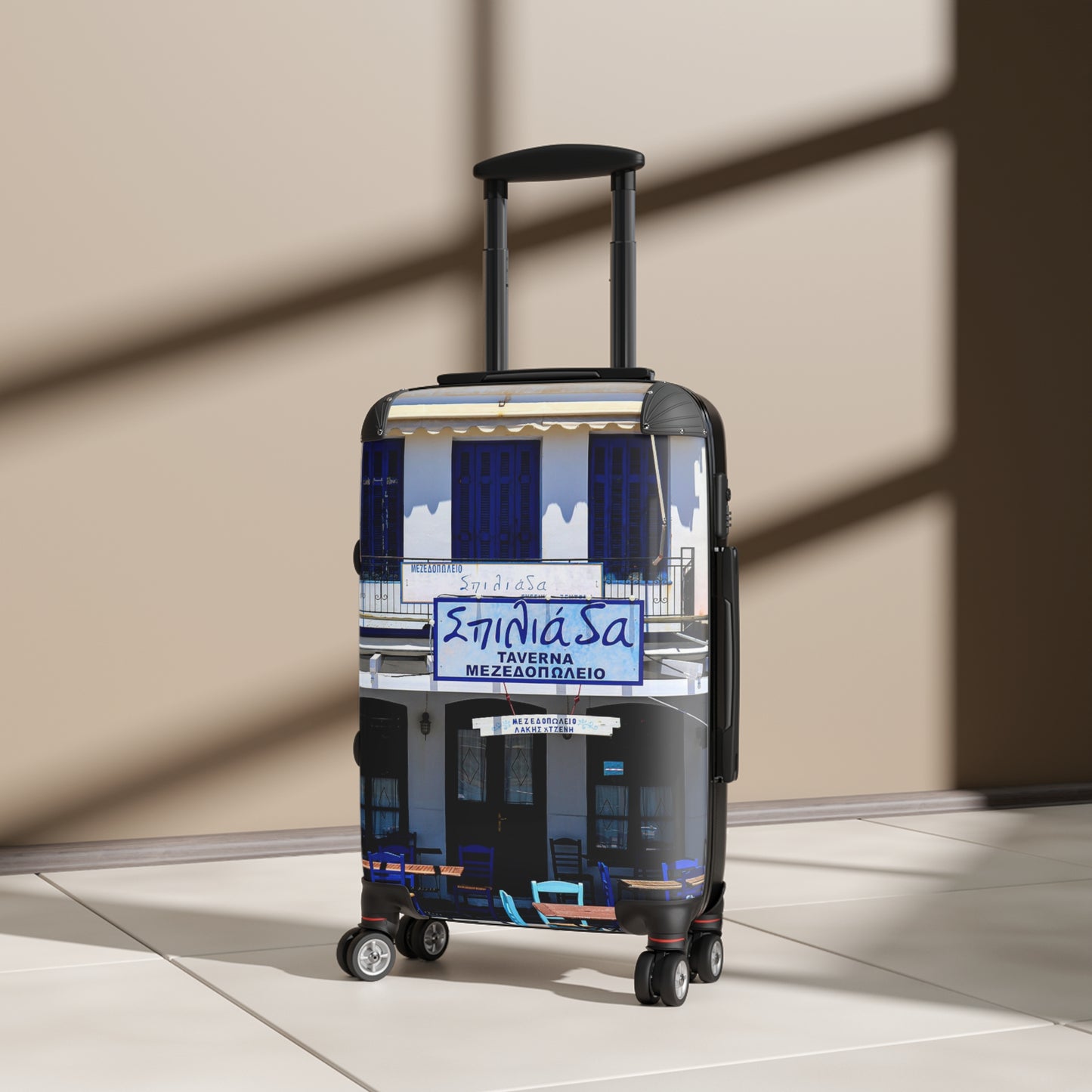 Greek Taverna Photo Suitcase | Blue Shutters Mediterranean Travel Luggage