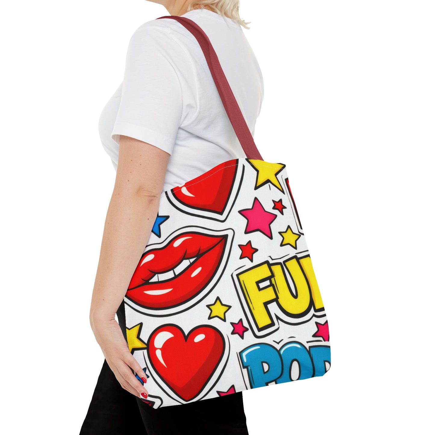 Pop Art Kiss & Cherries Tote Bag — Fun Retro Pattern All-Over Print