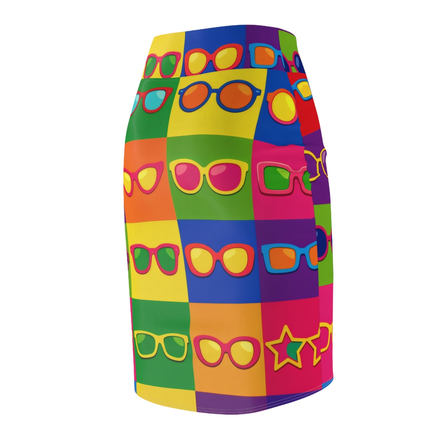 Retro Pop Sunglasses Pencil Skirt — Colorful Sunglasses Pattern AOP