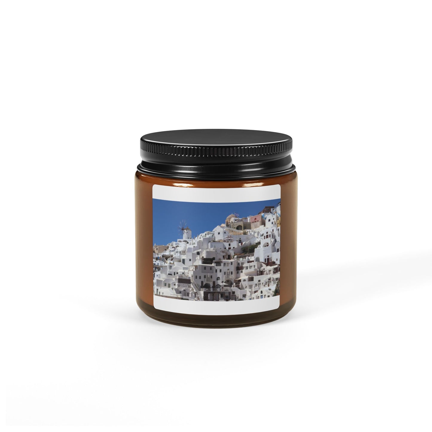 Santorini Oia Soy Candle — Greek Island Photo Home Decor Gift