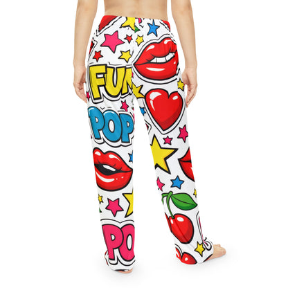 Pop Art Cherry Pajama Pants — Women's Fun Lip & Heart Lounge Sleepwear