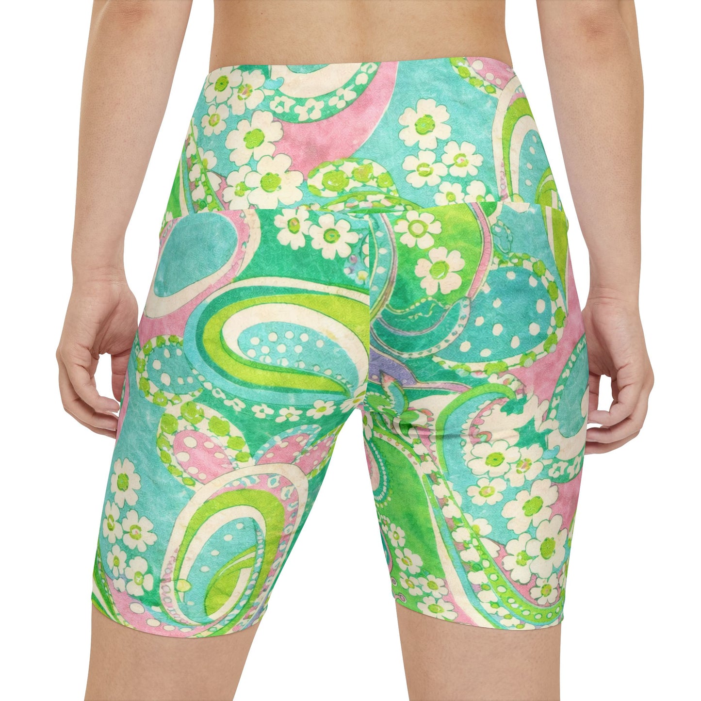 Paisley Green Women's Bike Shorts — Floral All-Over Print Workout Shorts