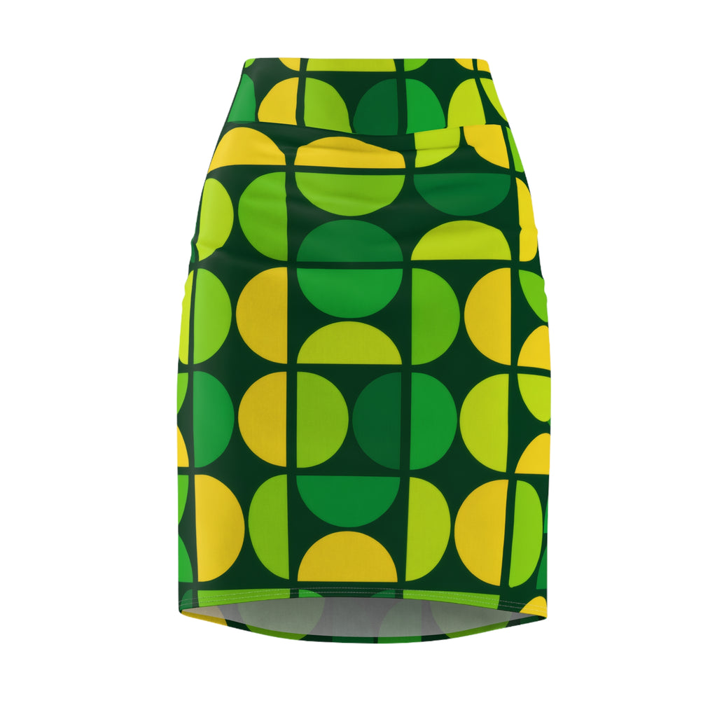 Midcentury Matrix - Green Geometric Pencil Skirt
