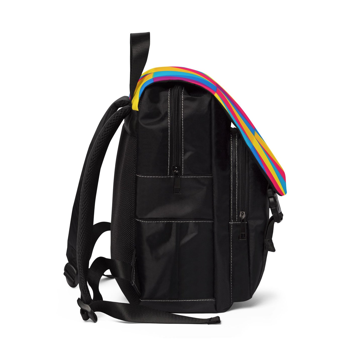 Geometric Colorblock Backpack – Vibrant Tri-Color Pattern Casual Shoulder Bag