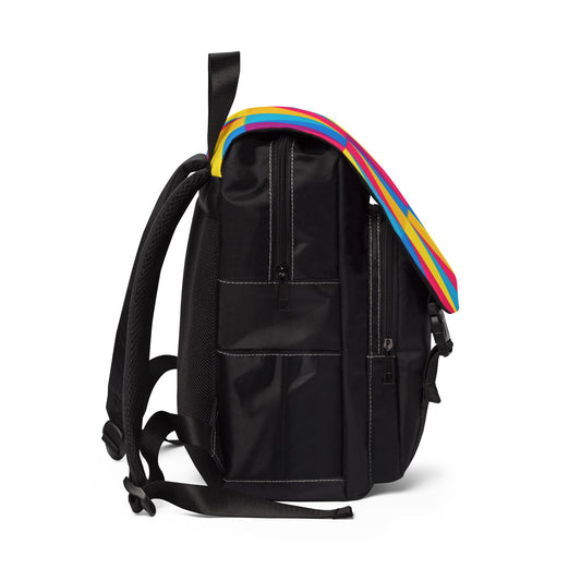 Geometric Colorblock Backpack – Vibrant Tri-Color Pattern Casual Shoulder Bag