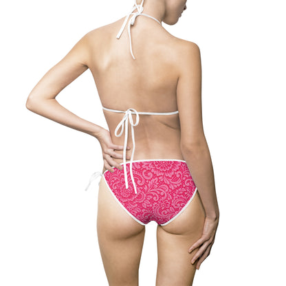 Pink Floral Bikini Swimsuit — Women's Tie-Side Triangle Bathing Suit
