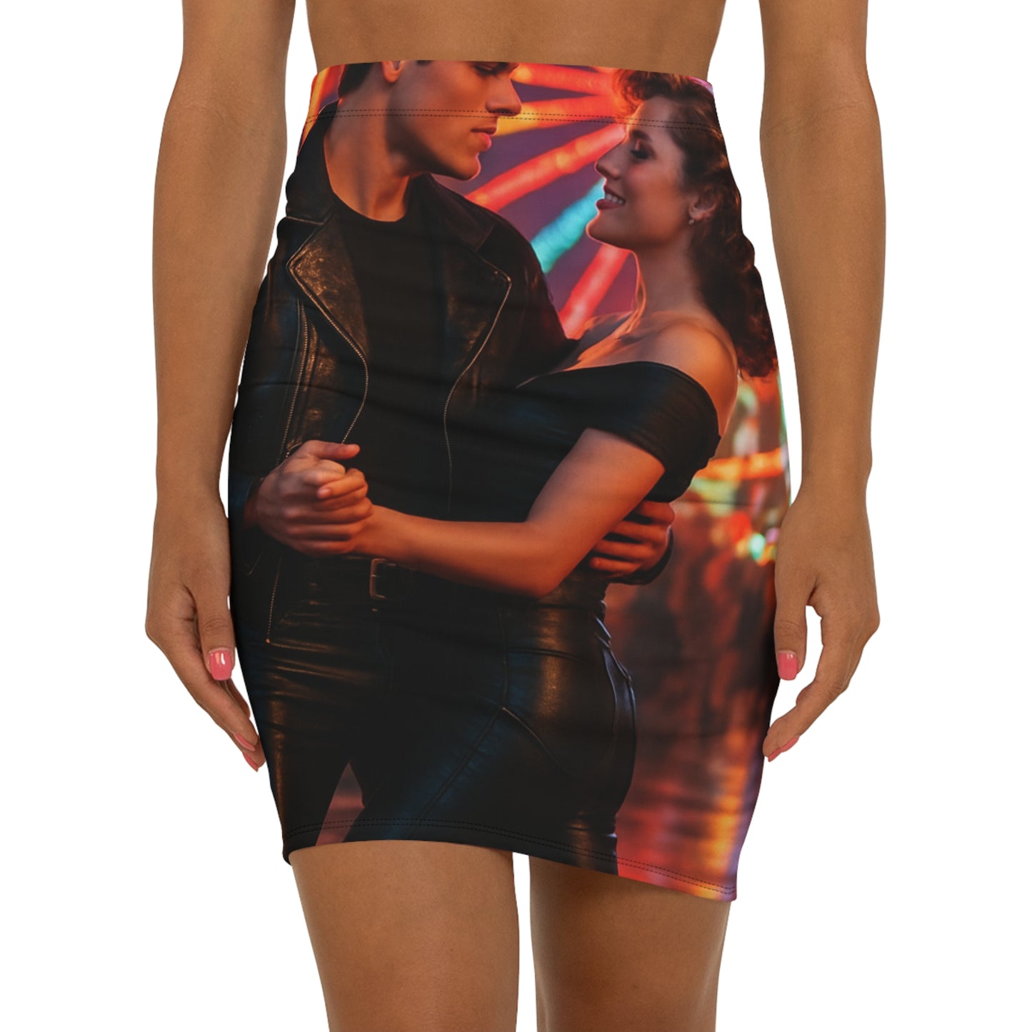 Grease Vibes Mini Skirt — Retro Hollywood Glamour Neon Carnival Nights
