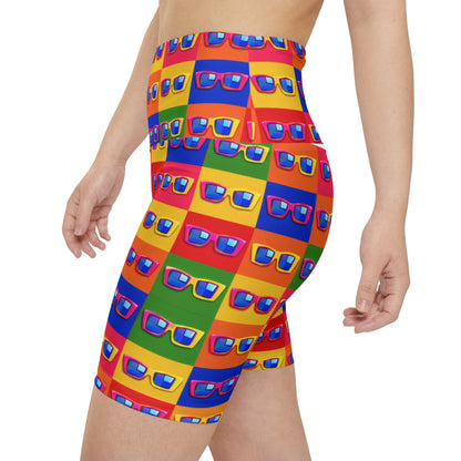 Colorful Sunglasses Pattern Women's Workout Shorts — Bright Pop Art Bike Shorts