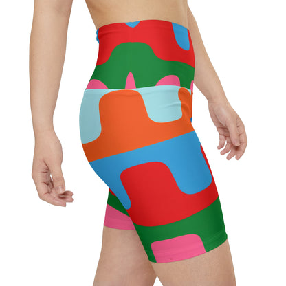 Women's Workout Shorts - Colorful Retro Wave All-Over Print