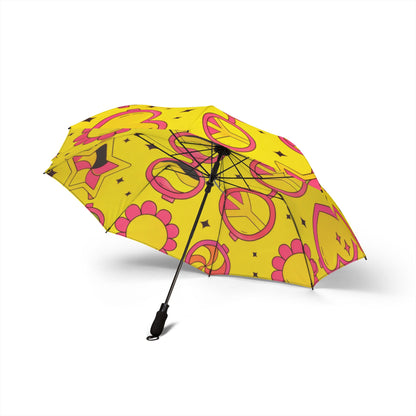 Foldable Umbrella — Bright Retro Peace & Hearts Pattern (Semi‑Automatic)