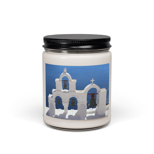Santorini Blue Church Bells Candle, Soy Candle 9oz | Mediterranean Seaside Scent