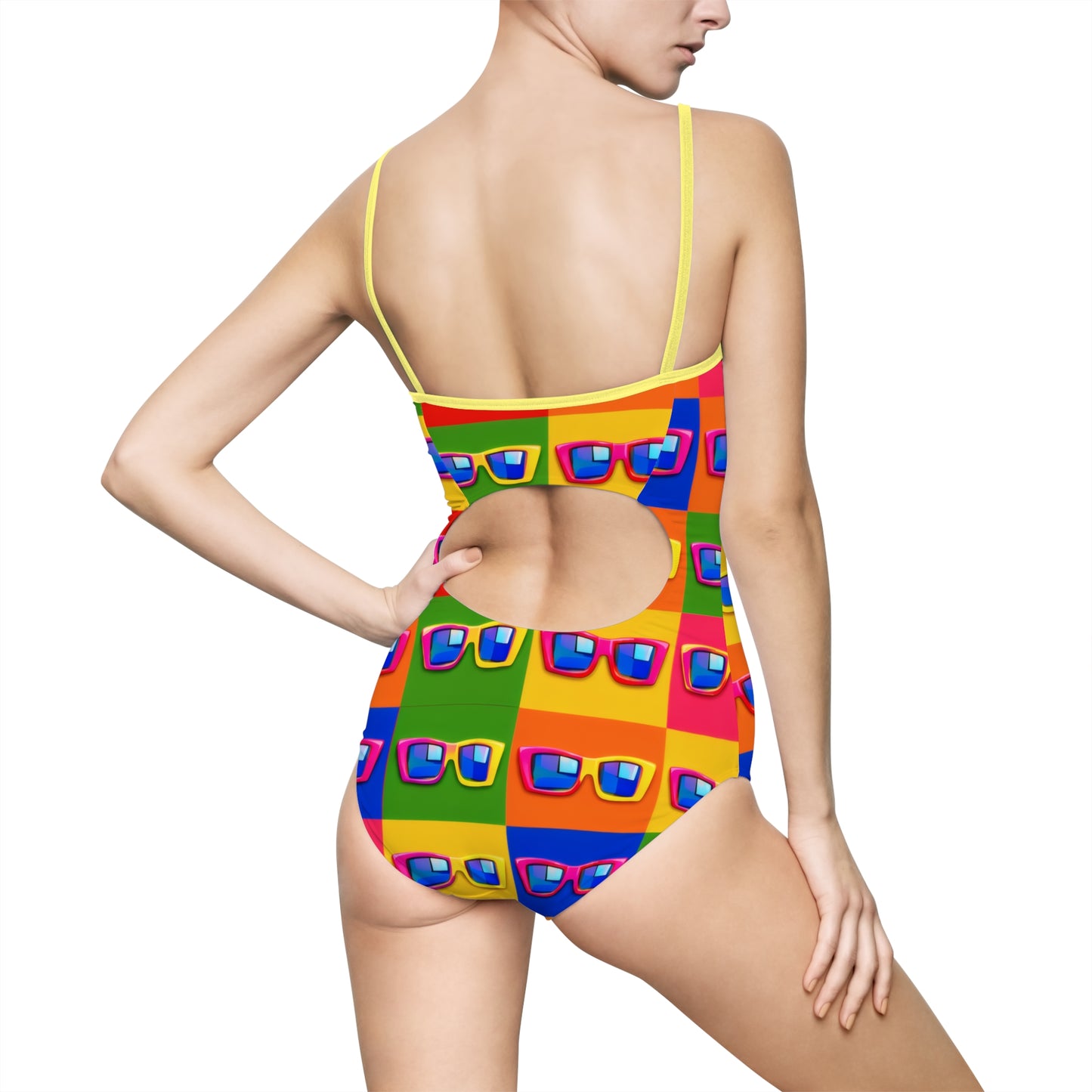 Retro Sunglasses Pattern One-Piece Swimsuit — Colorful Pop Art Beachwear