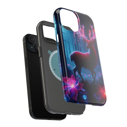 Magnetic Impact-Resistant Phone Case — Neon Fantasy Deer Forest Design