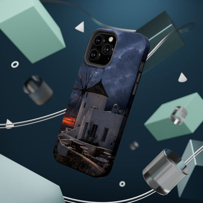 Santorini Windmill Sunset phone case | Magnetic impact-resistant case Greek Island Travel Gift