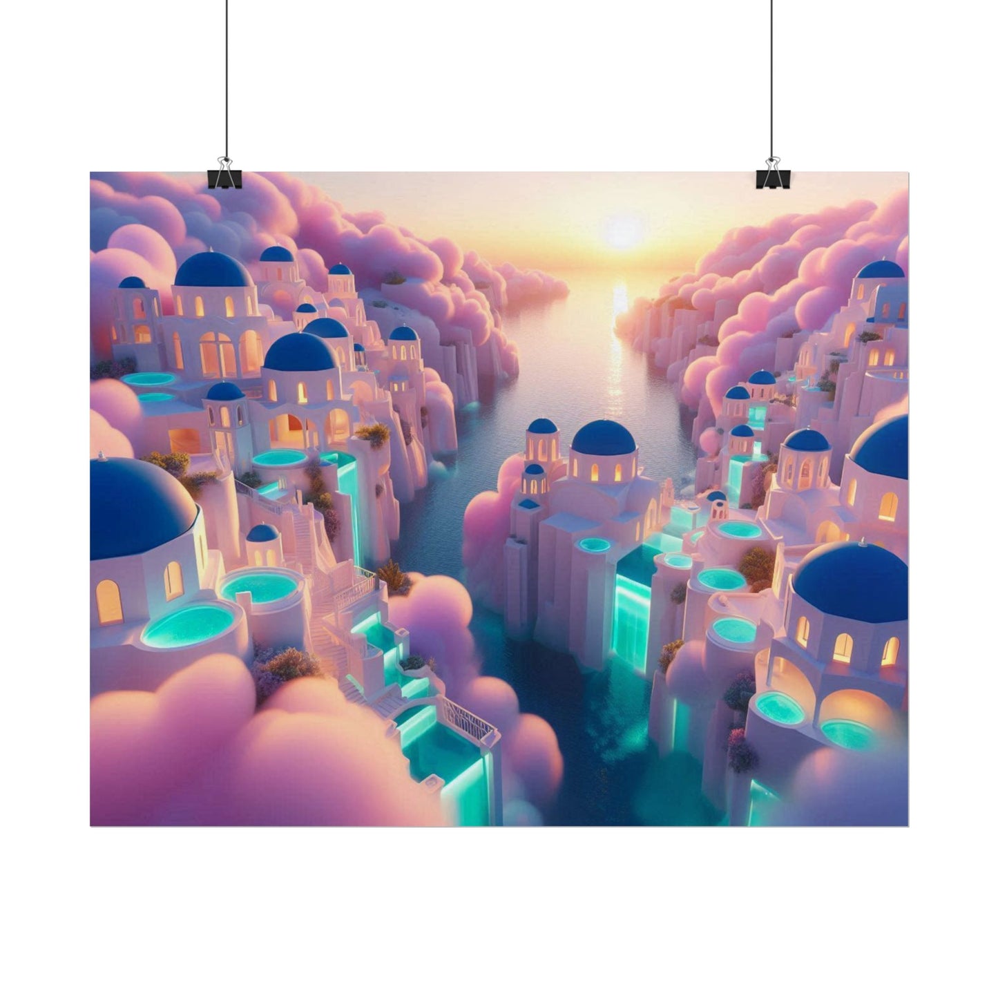 Dreamy Sunset Island Poster — Fantastical Cityscape Rolled Art Print