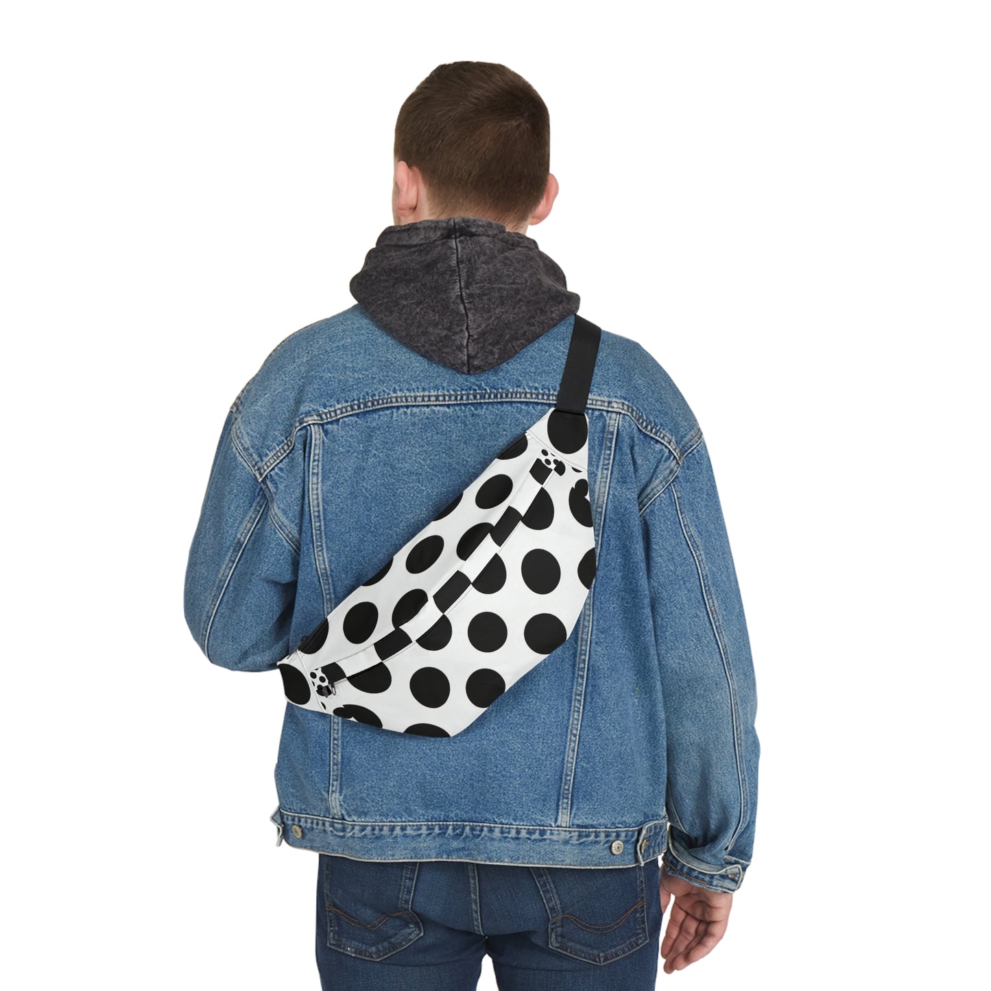 Polka Dot Large Fanny Pack — Retro Black & White Waist Bag