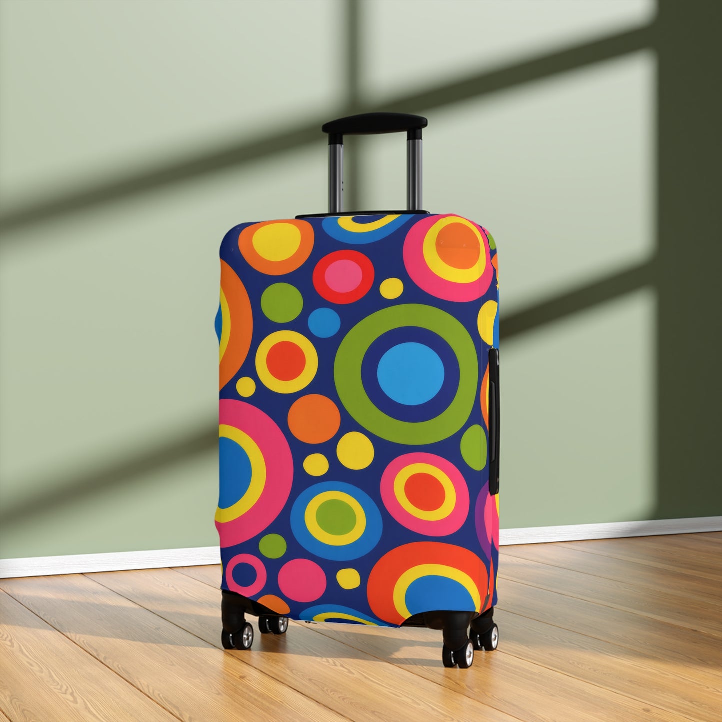 Colorful Retro Circles Luggage Cover — Bright Travel Suitcase Protector