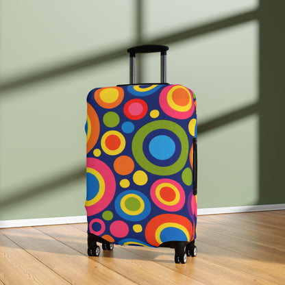 Colorful Retro Circles Luggage Cover — Bright Travel Suitcase Protector