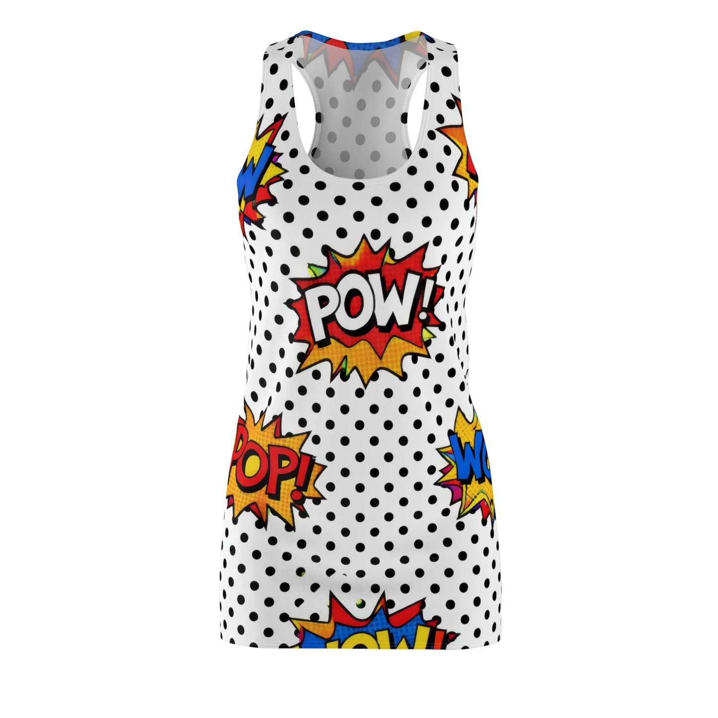 Comic Pop Art Racerback Dress – "WOW!" & "POW!" Polka Dot Print