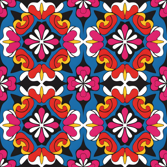 60s Pop Art Seamless Pattern — Pink Red Yellow Blue | High-Resolution Digital Download