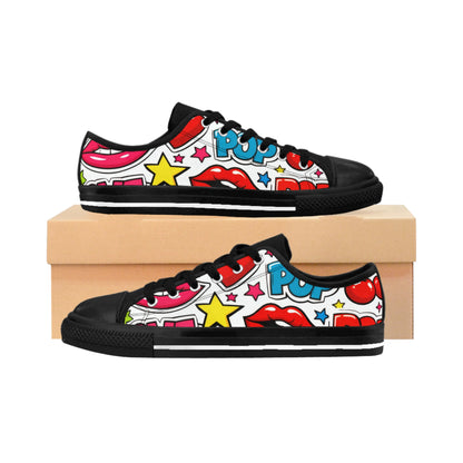 Pop Love Women's Sneakers — Colorful Retro Lip & Hearts Graphic Shoes