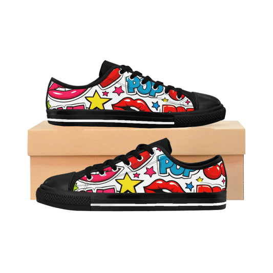 Pop Love Women's Sneakers — Colorful Retro Lip & Hearts Graphic Shoes