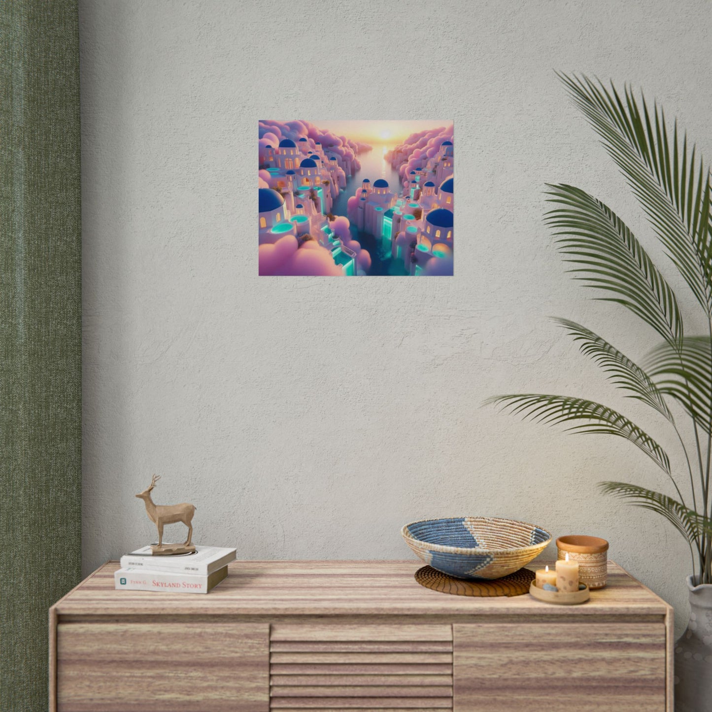 Dreamy Sunset Island Poster — Fantastical Cityscape Rolled Art Print
