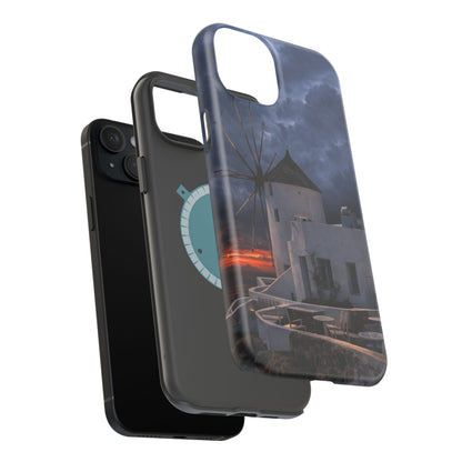 Santorini Windmill Sunset phone case | Magnetic impact-resistant case Greek Island Travel Gift