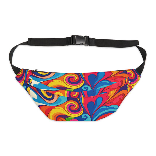 Psychedelic Heart Swirl Fanny Pack — Retro Rainbow Festival Waist Bag