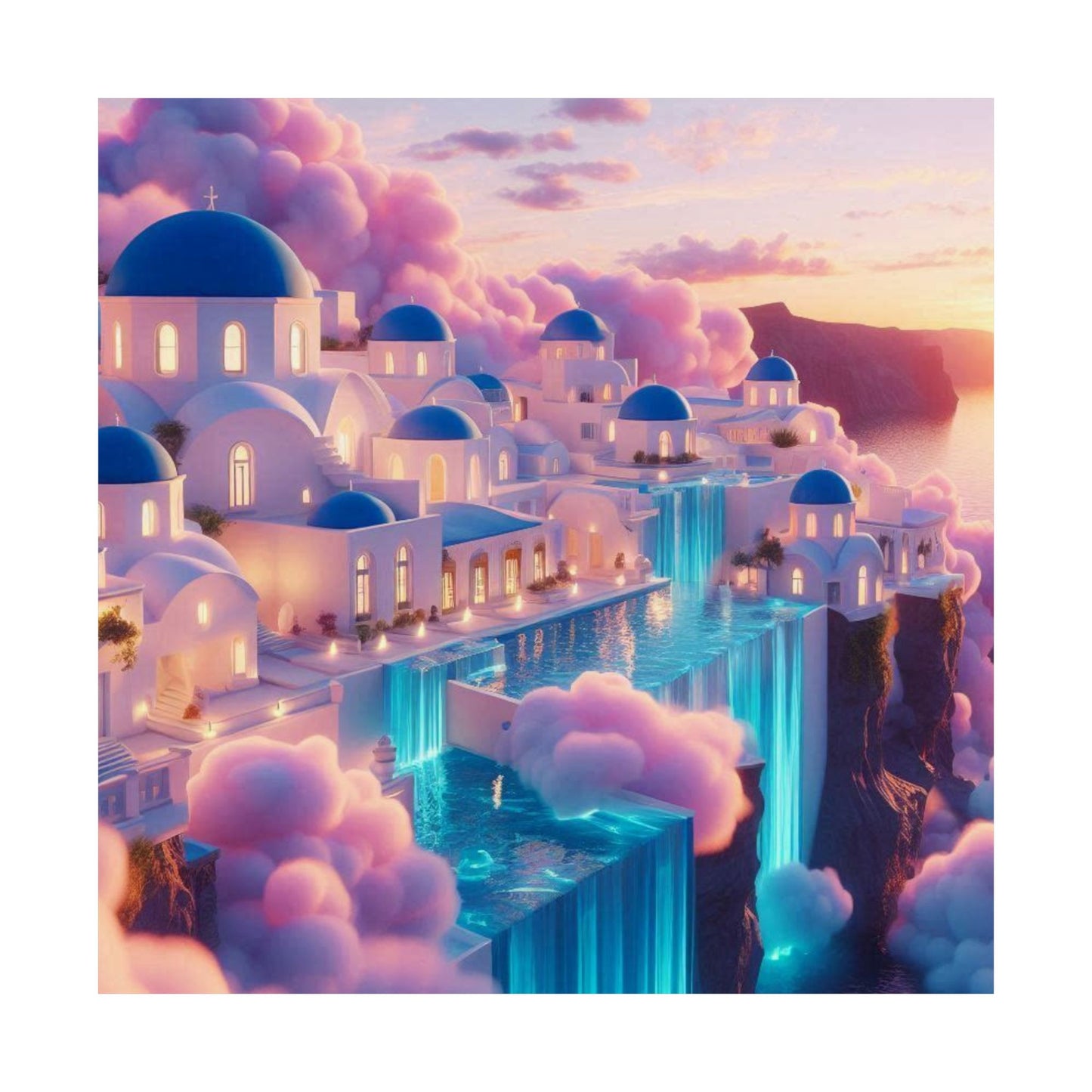 Dreamy Sunset Cloud City Matte Poster — Vertical Wall Art
