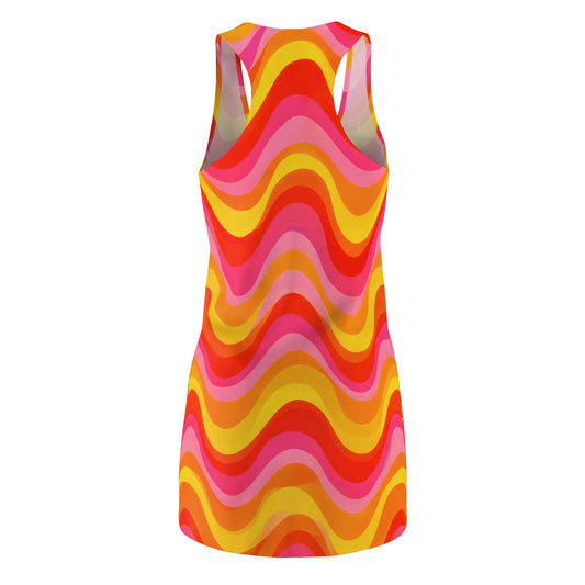 Retro Wave Racerback Dress — 70s Psychedelic Swirl AOP
