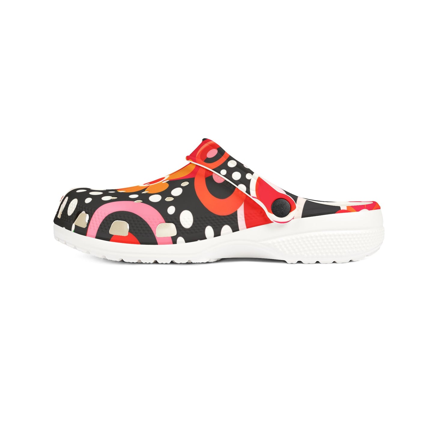 Red Retro Circles EVA Clogs – Floral Pop Garden Slip-On Shoes