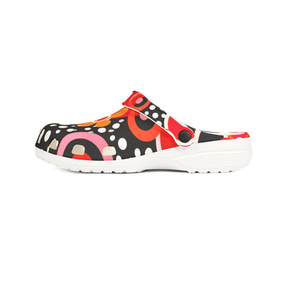 Red Retro Circles EVA Clogs – Floral Pop Garden Slip-On Shoes