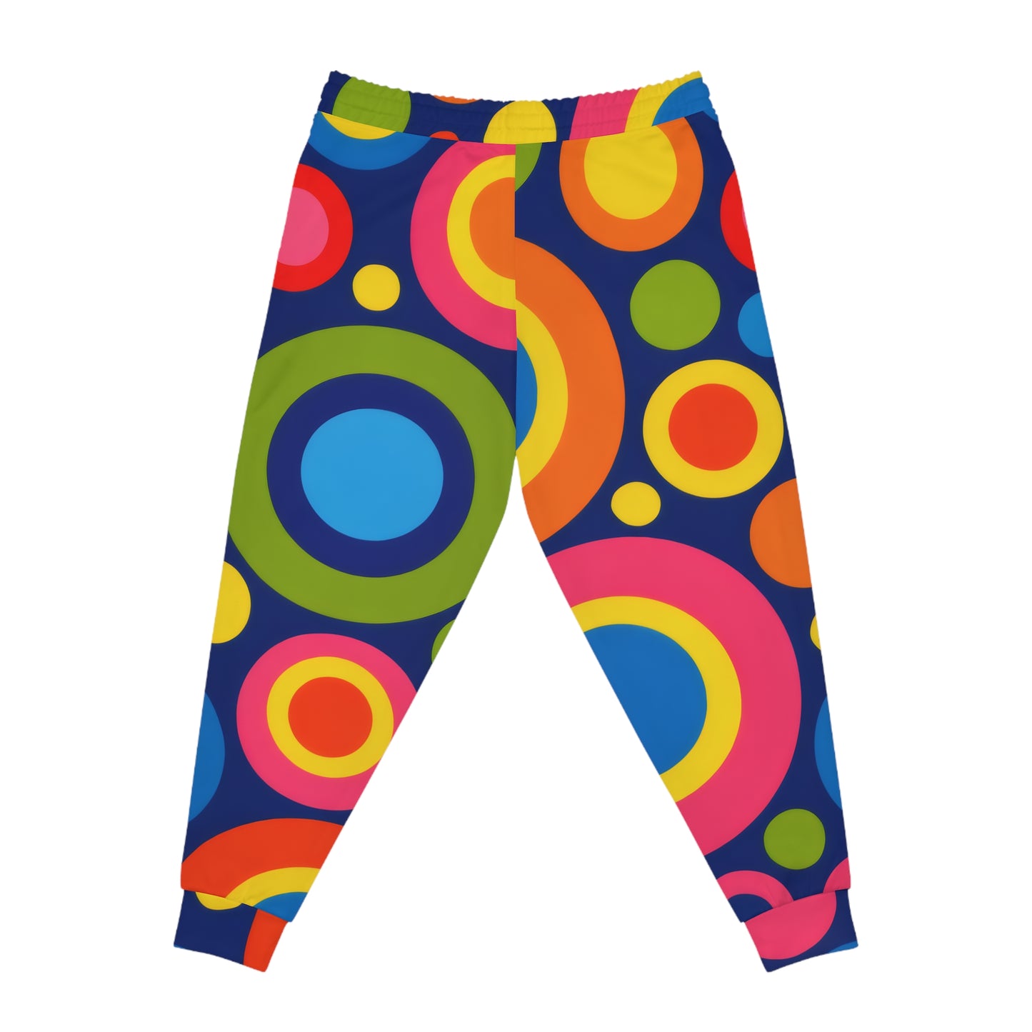 Retro Circles Pop Art Athletic Joggers | Bold 60s Colorful Bubble Print