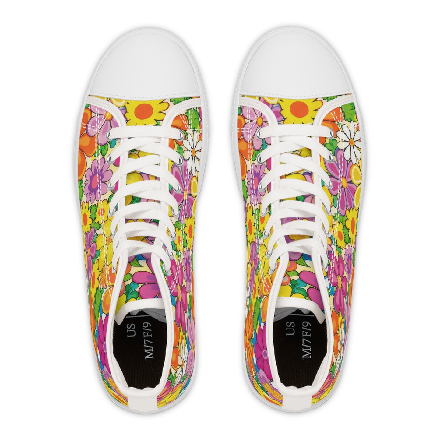 Women's Floral High-Top Sneakers — Retro 60s Daisy Print