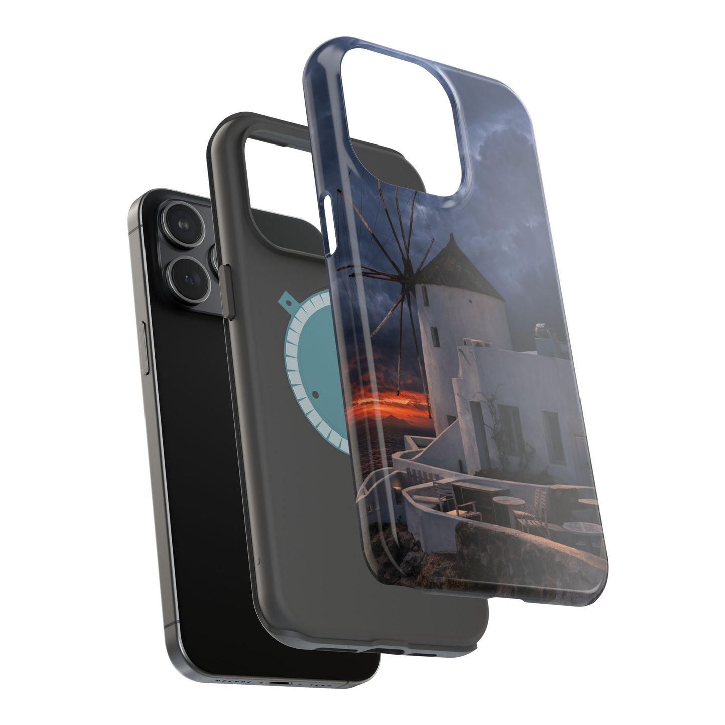 Santorini Windmill Sunset phone case | Magnetic impact-resistant case Greek Island Travel Gift