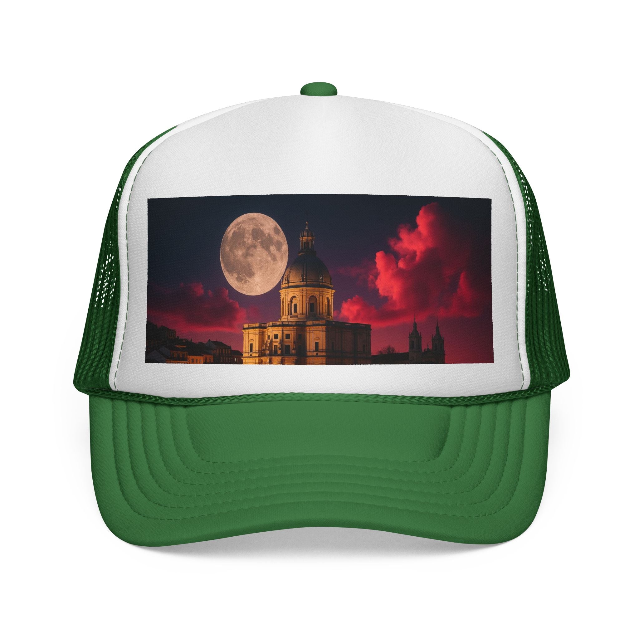 Moonlit Castle Trucker Cap — Gothic Nightscape Hat