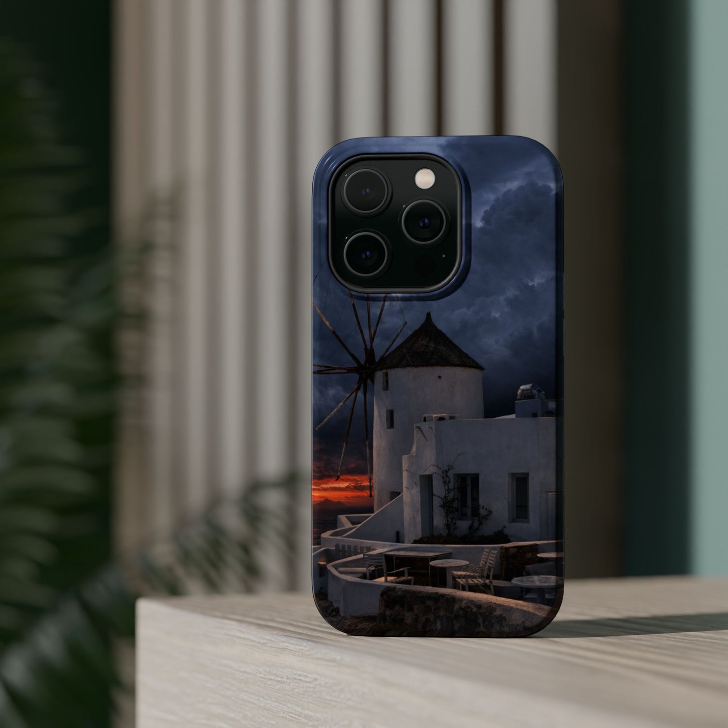 Santorini Windmill Sunset phone case | Magnetic impact-resistant case Greek Island Travel Gift