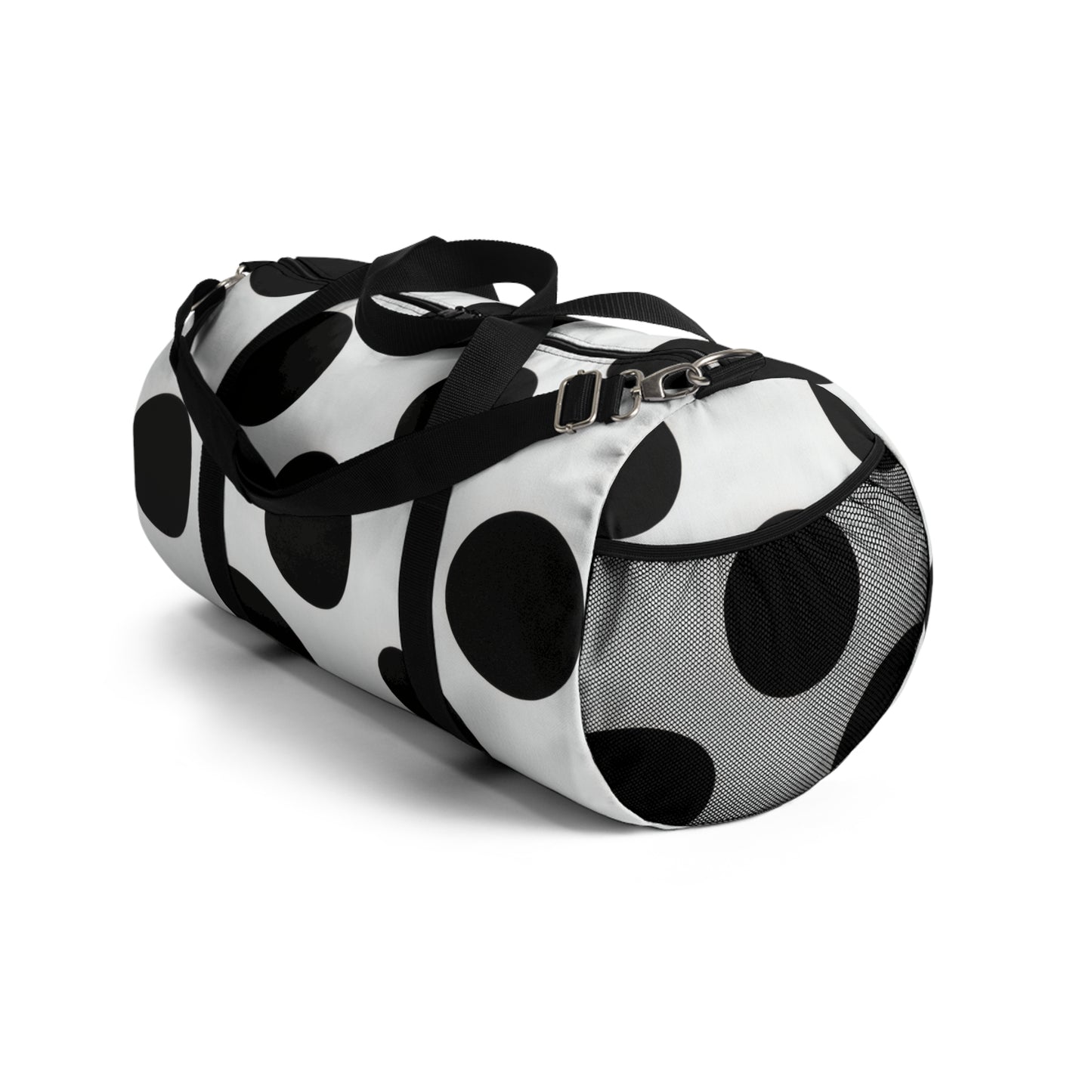 Black Polka Dot Duffel Bag — Retro Travel & Gym Tote