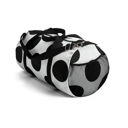 Black Polka Dot Duffel Bag — Retro Travel & Gym Tote