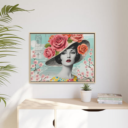Elegant vintage pop art woman in front of Spanish Steps in Rome Canvas Print