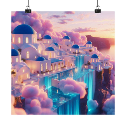 Dreamy Sunset Cloud City Matte Poster — Vertical Wall Art