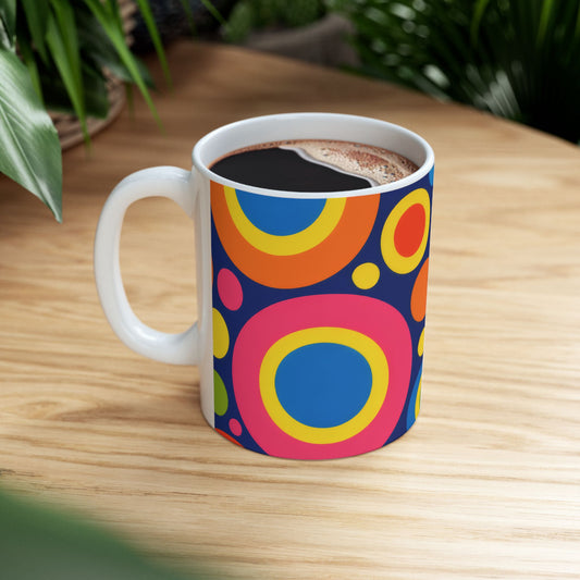 Retro Colorful Circles Ceramic Mug – Bright 11oz & 15oz Coffee Cup