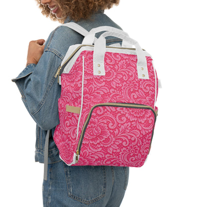 Pink Floral Diaper Backpack - Multifunctional Baby Nappy Bag with Large Pockets